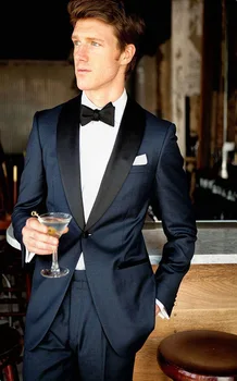

2017 Latest Dark Grey Men Suits With Black Satin Shawl Collar Elegant Groomsmen /Best Man Wedding Suits (Jacket+Pants+Bow)