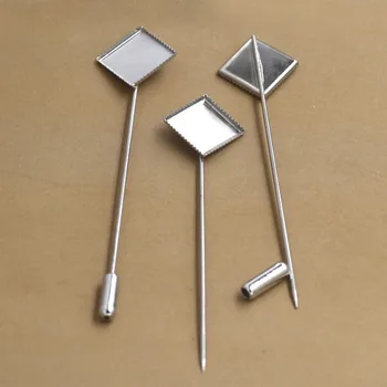 

12mm Blank Brooches Bases Square Bezel Glass Cabochon Pins w/ Stopper Pins Diy Pin Crafts Settings Findings Rhodium tone