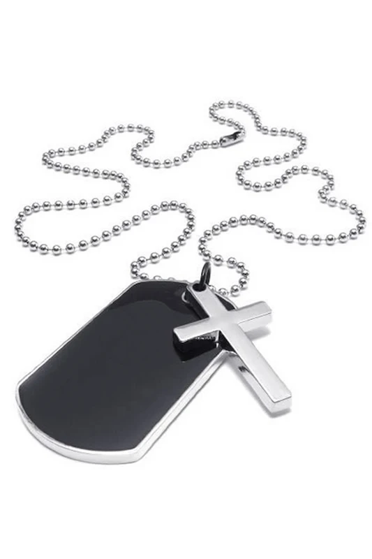 

Jewelry Men's Ladies Necklace, Military Cross Markers Army Style Dog Tag Pendant with 68cm Chain