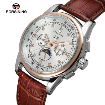 

FSG319M3T4 Forsining Automatic self-wind dress men moon phase watch with complete calendar free shipping with gift box