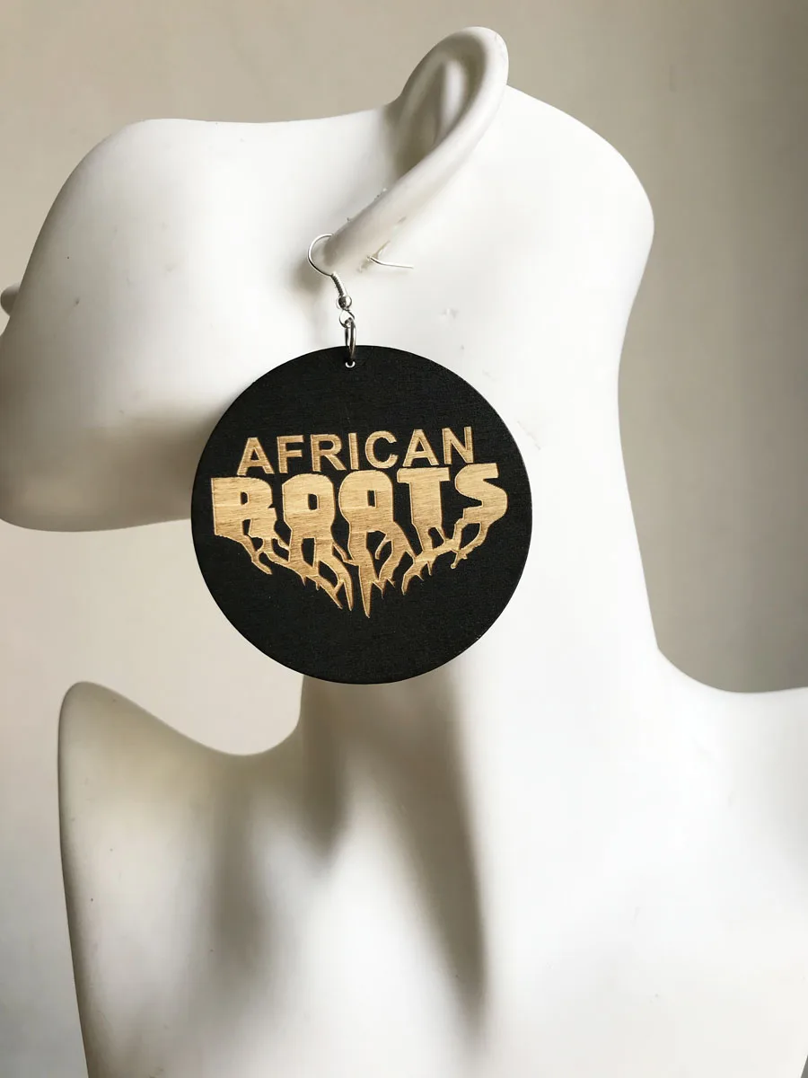 

60mm AFRICAN ROOTS wooden earrings for Fashion BLACK lady , BLACK COLOR
