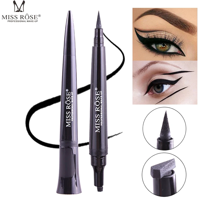

Black Double-Headed Seal Eyeliner Pen Triangle Seal Eyeliner Liquid Waterproof Eyes Makeup Tools 2-in-1 Eye Liner Stamp