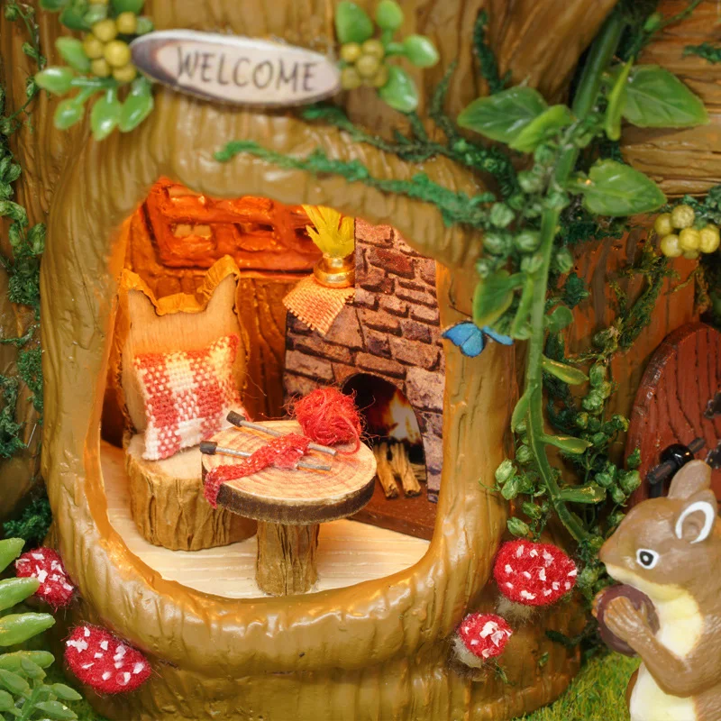 Assemble DIY Doll House Toy Wooden Miniatura Doll Houses Miniature Dollhouse Toys With Furniture Kits for Kids Gift-brown frame