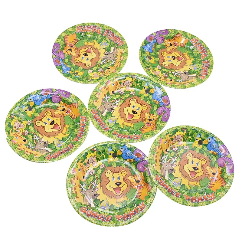 Jungle Animal Party Decoration Lion Tiger Foil Balloons Disposable Tableware Paper Plate Cup Napkin Safari Zoo Party Supplies