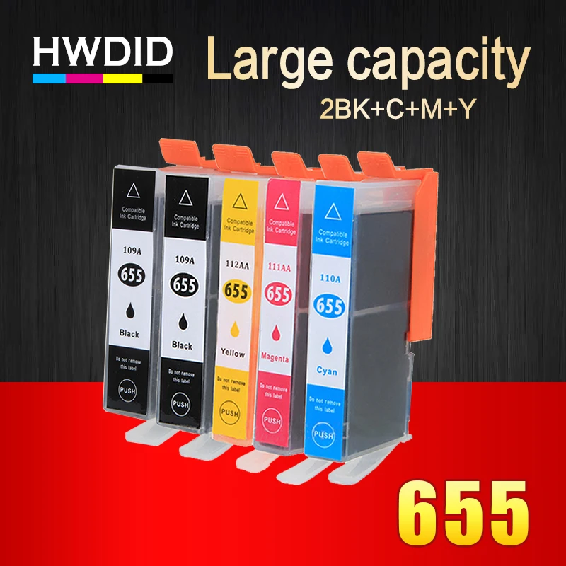 HWDID 5Pcs Ink Cartridge replacement for HP 655 for hp655 for HP deskjet 3525 5525 4615 4625 CZ109AE CZ110AE CZ111AE CZ112AE HWDID 5Pcs Ink Cartridge replacement for HP 655 for hp655 for HP deskjet 3525 5525 4615 4625 CZ109AE CZ110AE CZ111AE CZ112AE