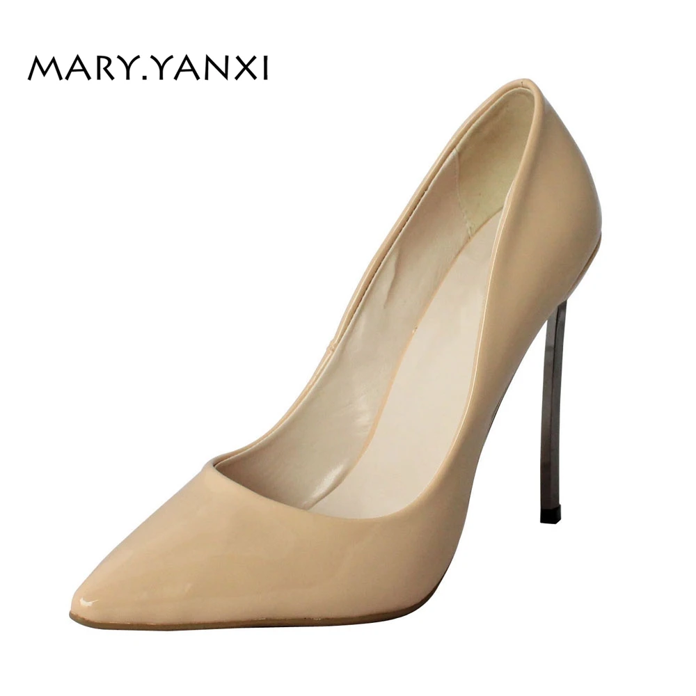 Women Pumps Big Size Lady Shoes Leather Solid High Thin Heels Pointed