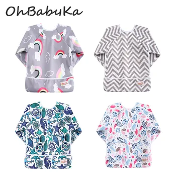 

Baby Bibs Waterproof Unicorn Cartoon Patterns Printed Baby Bibs Fashion Long Sleeve Baby Girl Bibs with Pockets Baby Accessories