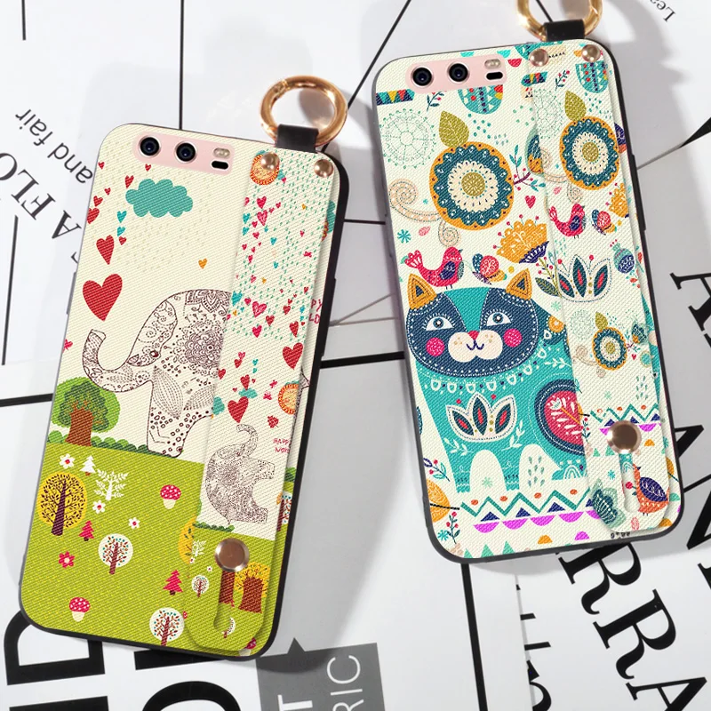 

Wrist strap Cases For Huawei P10 P10 Plus Cute Animal Cartoon Cat Cases For Huawei P10 Lite / Nova Lite Silicone Scrub Cover