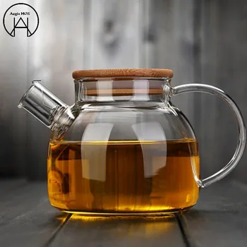

Thickening Transparent Glass of cold water Heat resistant. Bamboo cover glass teapot.1L Personality kettle