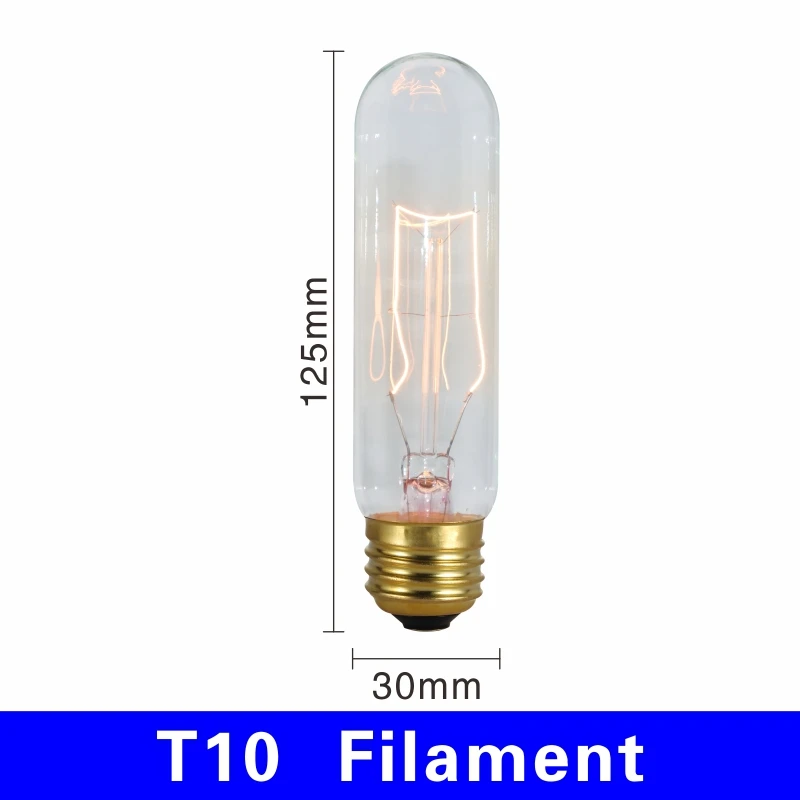 Электрическая лампочка эдисона светильник лампочка E27 220V 40W подвесной светильник в стиле ретро A19 A60 ST64 T10 T45 T185 G80 G95 нити Винтаж ампулы лампа накаливания со стеклянным колпаком - Цвет: T10 filament