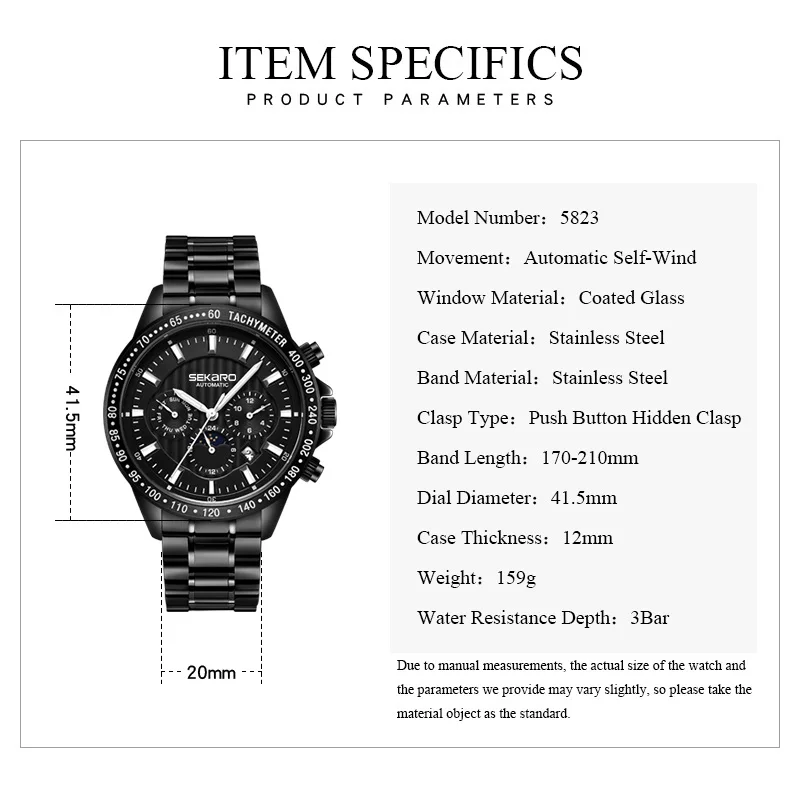 Sekaro Топ люксовый бренд мужские военные спортивные часы мужские механические часы водонепроницаемые мужские наручные часы Relogio Masculion