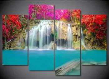 

4 pcs 5D DIY Diamond Painting Waterfall landscape Embroidery Full Round Diamond Cross Stitch Rhinestone Mosaic Painting Decor