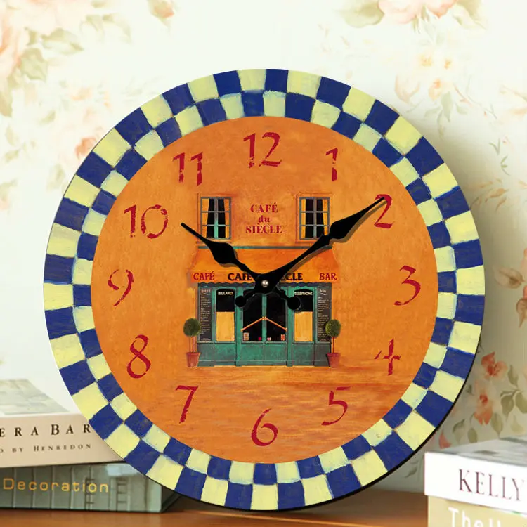 2017 New Vintage Colourful Clock Bar Cafe Wooden Wall Clock Decor Round Chic Clock Creative Wall