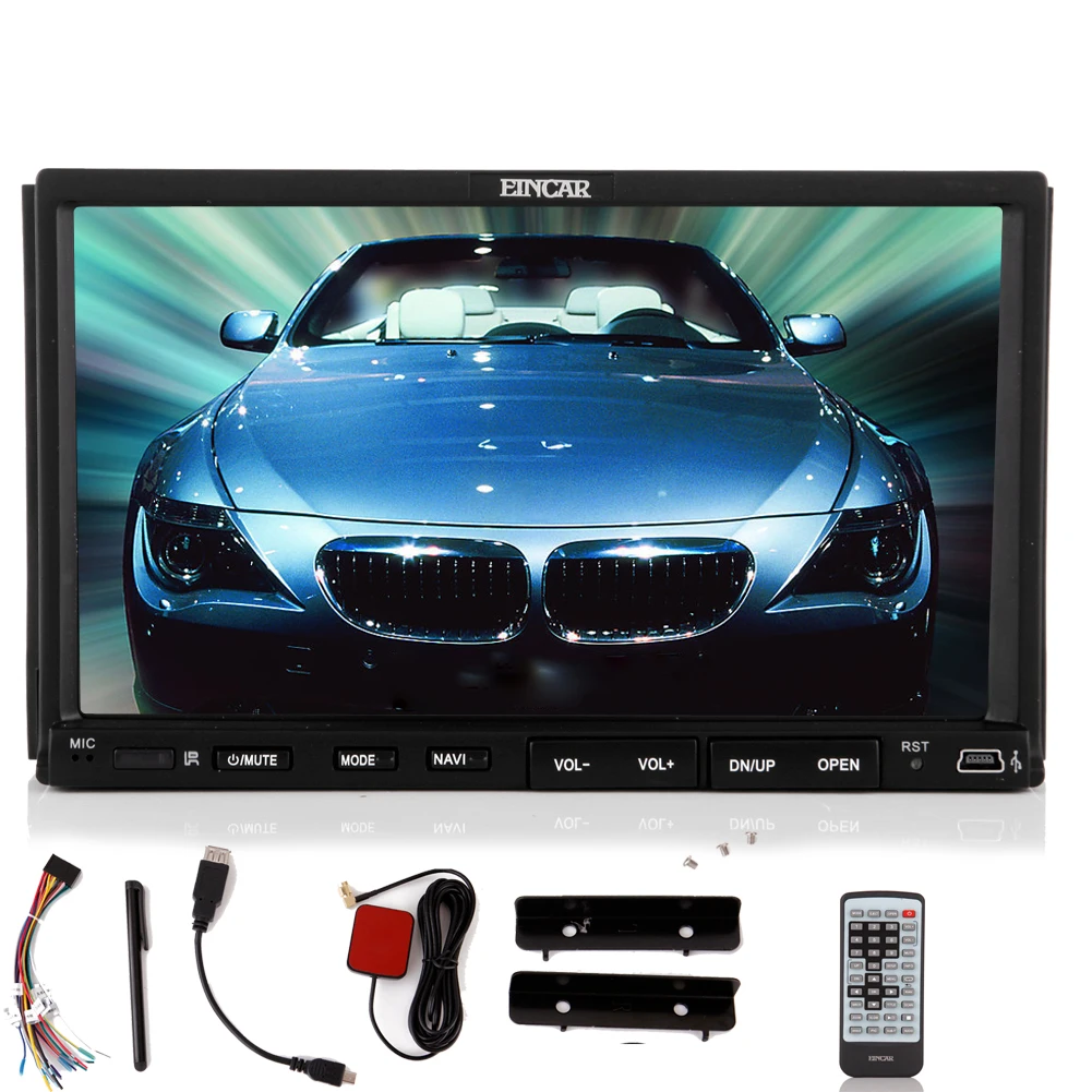 EinCar GPS Navi Capacitive Touch Screen Head Unit Receiver Audio In Dash System PC Double Din CD DVD Player Car Video Auto radio BT Audio Car Stereo 7 Inch Aux Camera