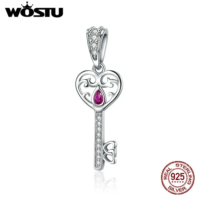 

WOSTU 100% 925 Sterling Silver Key To Happiness Tear CZ Stone Charm Bead Fit Original Bracelet Bangle Fine Jewelry Gift DXC791