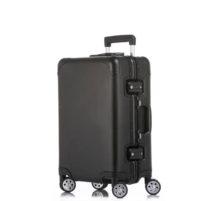 Letrend, чемодан на колёсиках из алюминиевого сплава, женские чемоданы на колесиках, дорожная сумка, Черная мужская деловая сумка для переноски на колесиках - Цвет: 24 inch Black