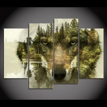 

4 Piece HD Printed Abstract Animal Wolf Woods Art Picture Wall Print Decor Artwork Canvas Oil Painting Posters And Print