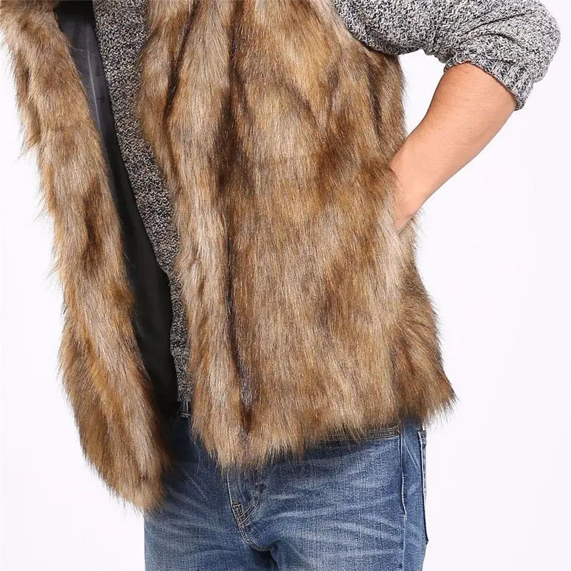 Men's Sleeveless Shirt Faux Fur Vest With Hood Winter Thermal Warm