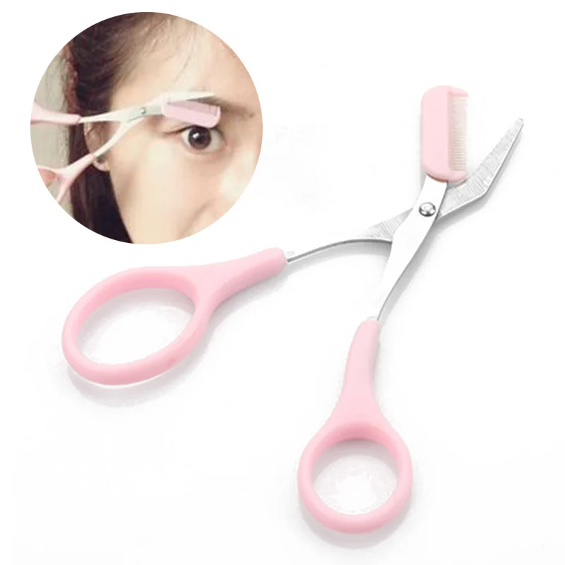Shellhard 1pc Portable Women Eyebrow Trimmer Scissors Comb Eyelash Hair