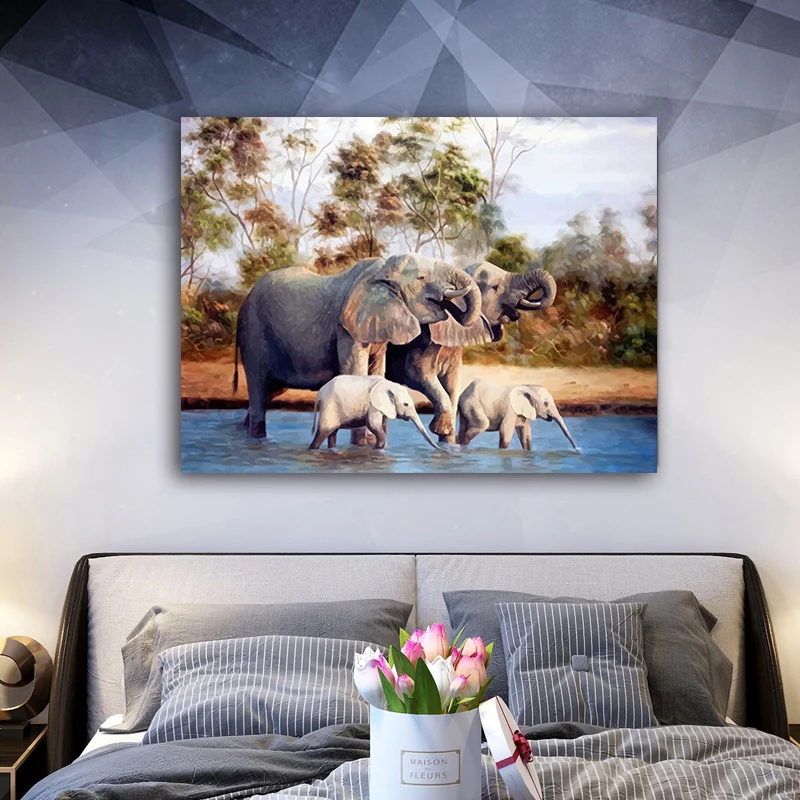 DIY картинки для раскраски по номерам со слоном семейная Картина Рисунок рельефная картина по номерам в рамке для дома
