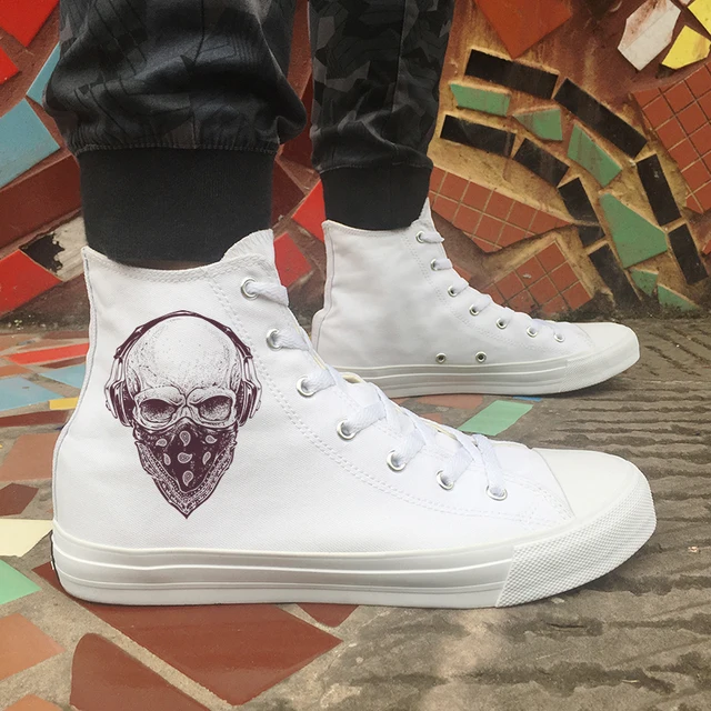 US $24.50 Wen Design Skull Motorcycle Helmet Mask Earphone High Top Mans Womans Skateboard Sport Shoes White 