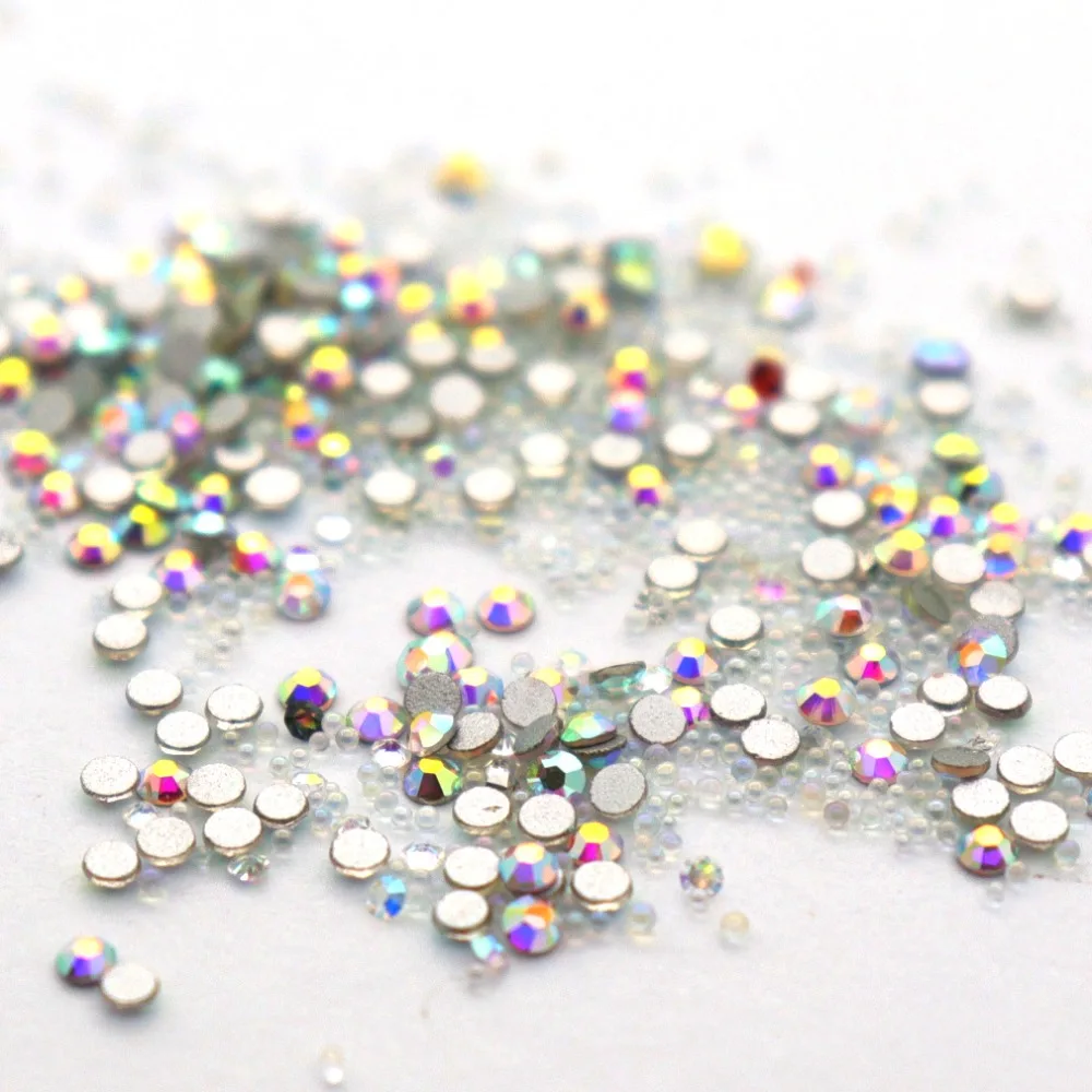 

1440pcs Rhinestones Glass for Nails AB Color Flact Back Non hotfix Rhinestone Mix crystal Stone Glue on Nails Accessoires