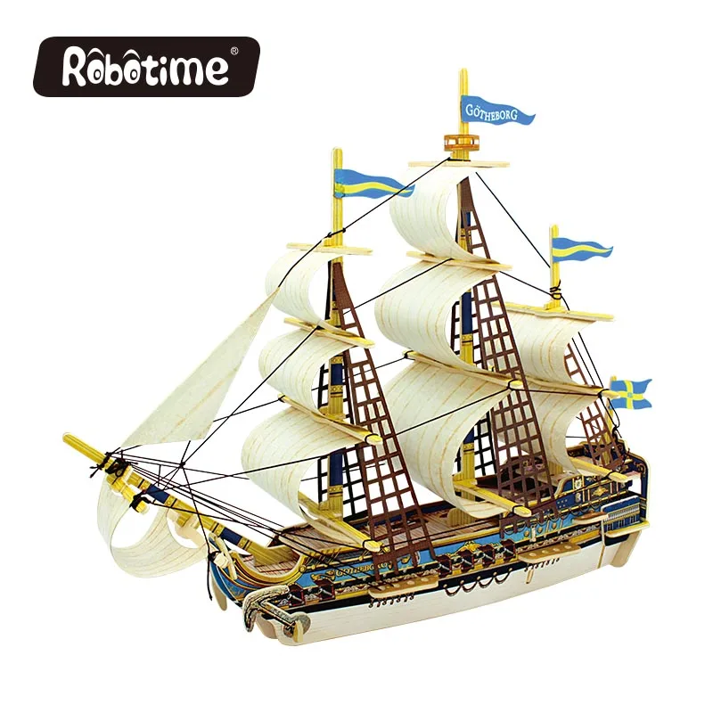 

Robotime 3D wooden Puzzle DIY model Building kits Educational diecasts & toy vehicles for Chidren boat ship gifts BA503