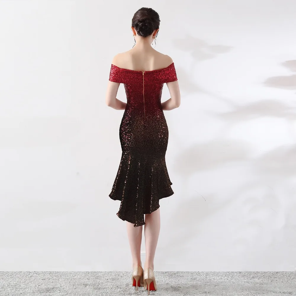 Mermaid party dress women 2019 sexy sequin club vestidos off shoulder evening robe femme asymmetrical tight slim dress summer (6)