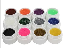 Nail Art 12 Colors Manicure UV Gel Mix Glitter Buliding Polish Set Solid Pigment Builder Acrylic Tips Glue