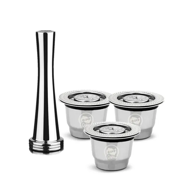 Эспрессо капсулы новая версия Recargables кофе фильтр из нержавеющей стали Nespresso многоразовые капсулы многоразовые для эссенца мини - Цвет: 3 capsule 1tamper