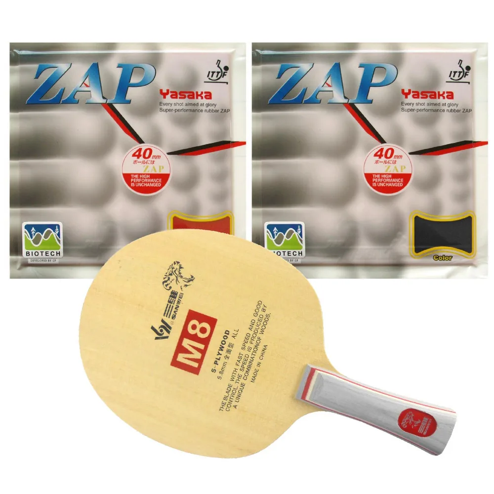 

Sanwei M8 Table Tennis Blade With 2x Yasaka ZAP 40mm BIOTECH NO ITTF Rubber With Sponge H36-38 for a PingPong Racket FL