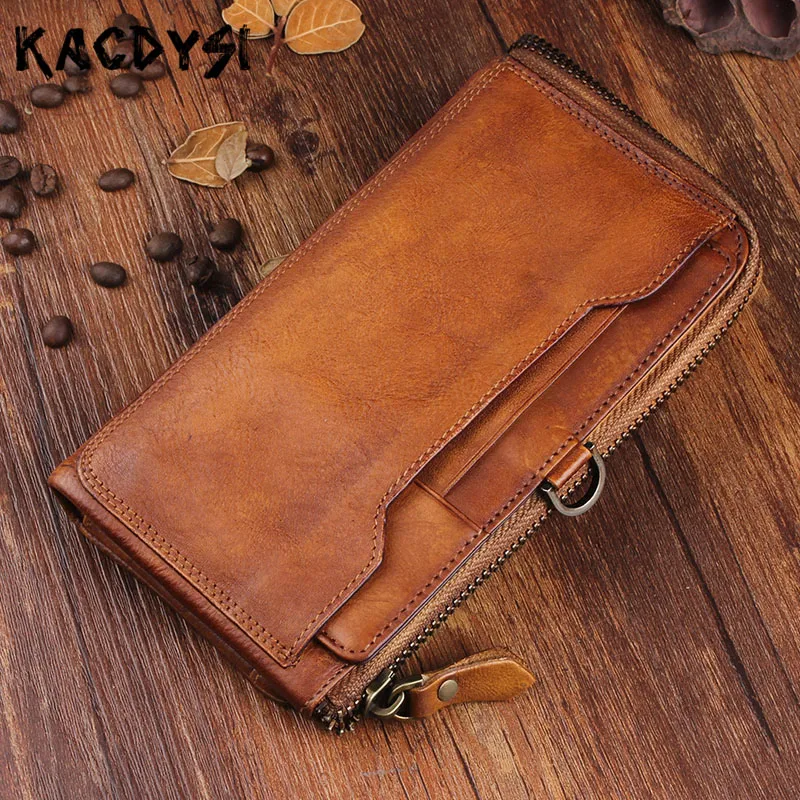 

Head Layer of Leather Long Men's Wallets Retro Soft Clutch Bag Luxury Purse Male Credit Card Holder Wristlets Phone Bag Hot Sale