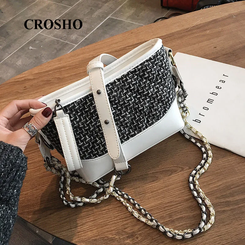 

CROSHO Wool Wool Slant Across Small Bag One Shoulder Portable Fashion Lattice Chain Bag Messenger Bags Diamond Lattice