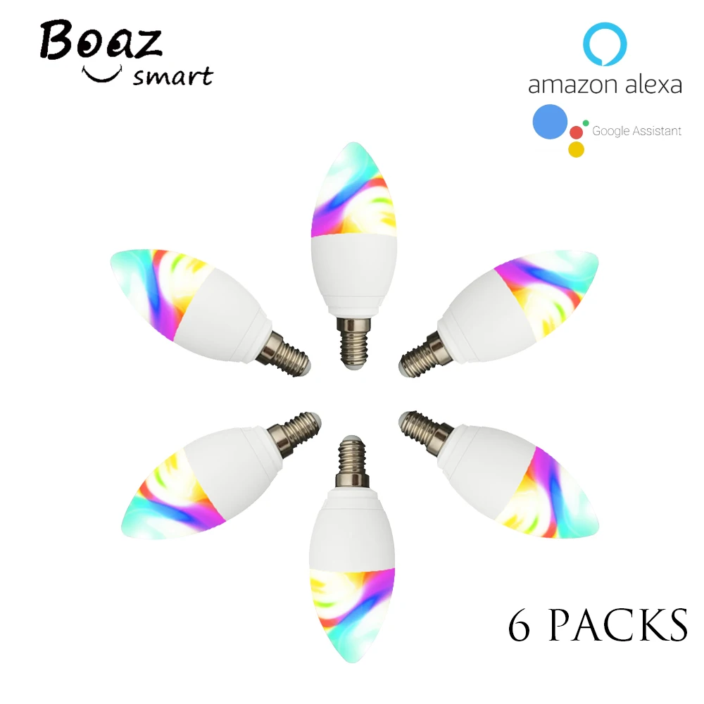 

E14 Smart WiFi LED Candle Bulb Light RGBW Multicolor Bulb Voice Control Alexa Echo Google Home Tuya Smartlife APP Control 6pack
