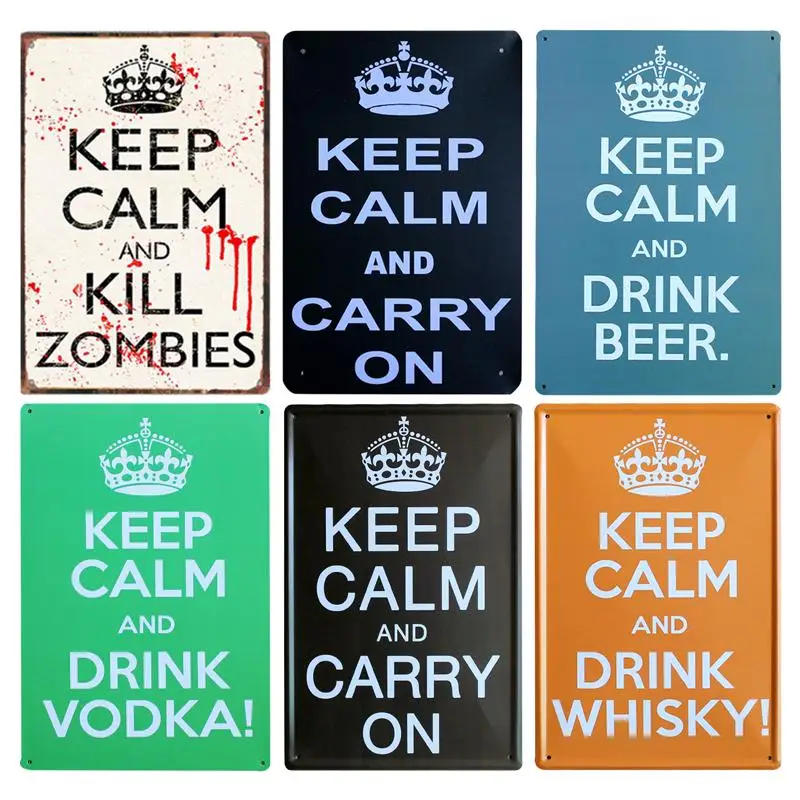И надписью Keep Calm девиз жестяная вывеска настенный Декор металлическая Винтаж