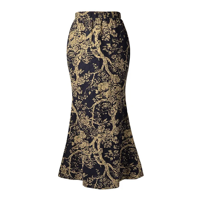 

Retro Casual Women's Fishtail Skirt Elegant Slim Female Growth Skirt Cotton Linen Women's Skirt Blue Red/Yellow Red/Navy Blue