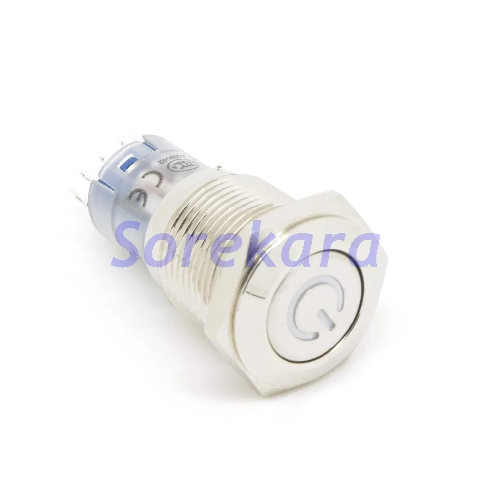 

16mm Stainless LED Color YELLOW Power Mark Momentary 1NO 1NC Pushbutton Switch Pin IP67 UL 3V/6V/12V/24V/110V/220V
