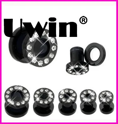 

4pcs/lot Acrylic Hollow Expander Ear Gauges Crystal Rhinestones Black Color Flesh Tunnel Punk Style Body Jewelry 3MM--12MM