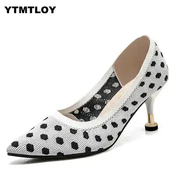 

Knitting Luxury High Heels Shoes Women Pumps Knitted Fabric Pointed Toe Work Footwear Female Wedding Sexy Black And White