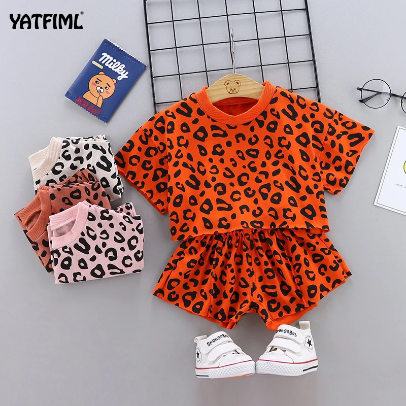 YATFIML комплект летней одежды для маленьких девочек, хлопковый топ с коротким рукавом и леопардовые шорты, повседневный комплект из 2 предметов для малышей, детская юбка