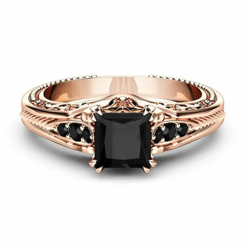 

ZHOUYANG Rings For Women Luxurious Square Cut Four Claws Black Cubic Zirconia Rose Gold Color Party Gift Fashion Jewelry KAR382