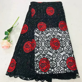 

Hot sale 5yards african cord lace fabric with stone milk silk guipure lace fabric nigerian lace fabrics for wedding dress WD-A10