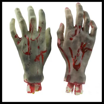 

New Horror trick Toy Scary Prop Latex Stump Bloody Cut Hand Bone Halloween Gift Practical Joke rubber artificial broken hand GYH