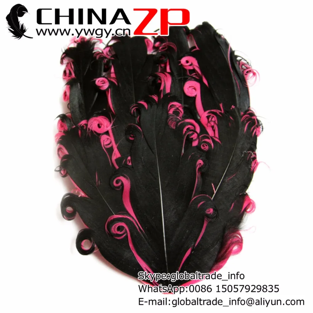 

CHINAZP Factory 50pcs/lot Top Quality Dyed Black with Hot Pink Curled Nagorie Goose Feather Pad