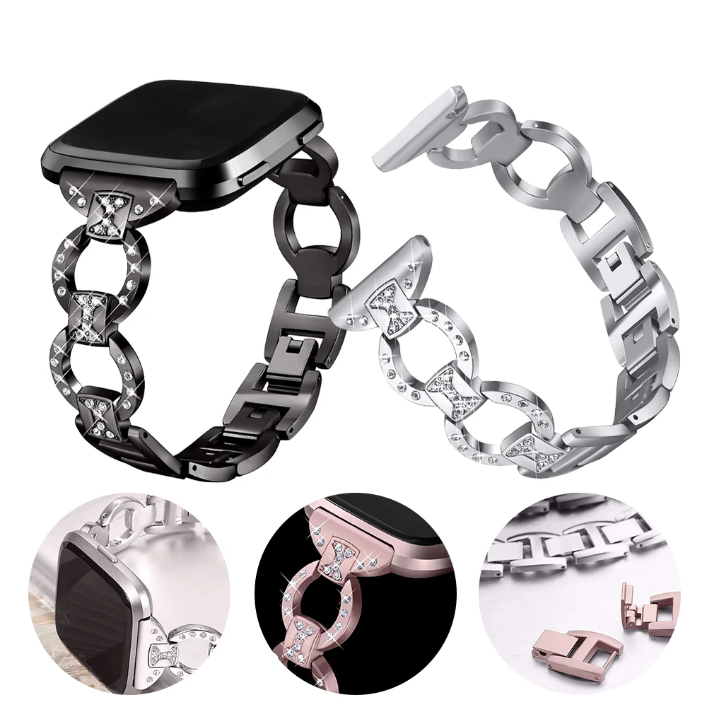 crystal watchstrap For Fitbit Versa Bands Women Replacement Metal Bling Bracelets for Accesssories with Rhinestones | Наручные часы