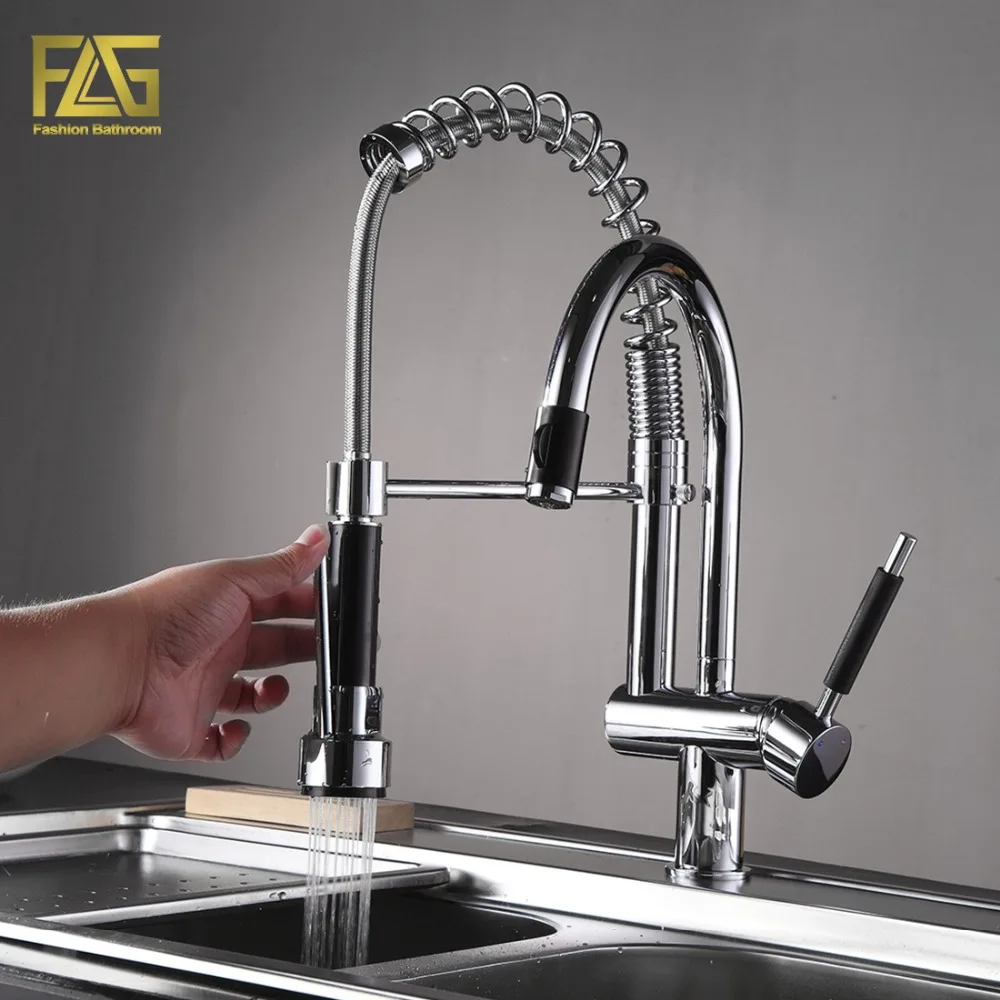 Flg Spring Style Kitchen Faucet Hand Spray Chrome Cast Deck