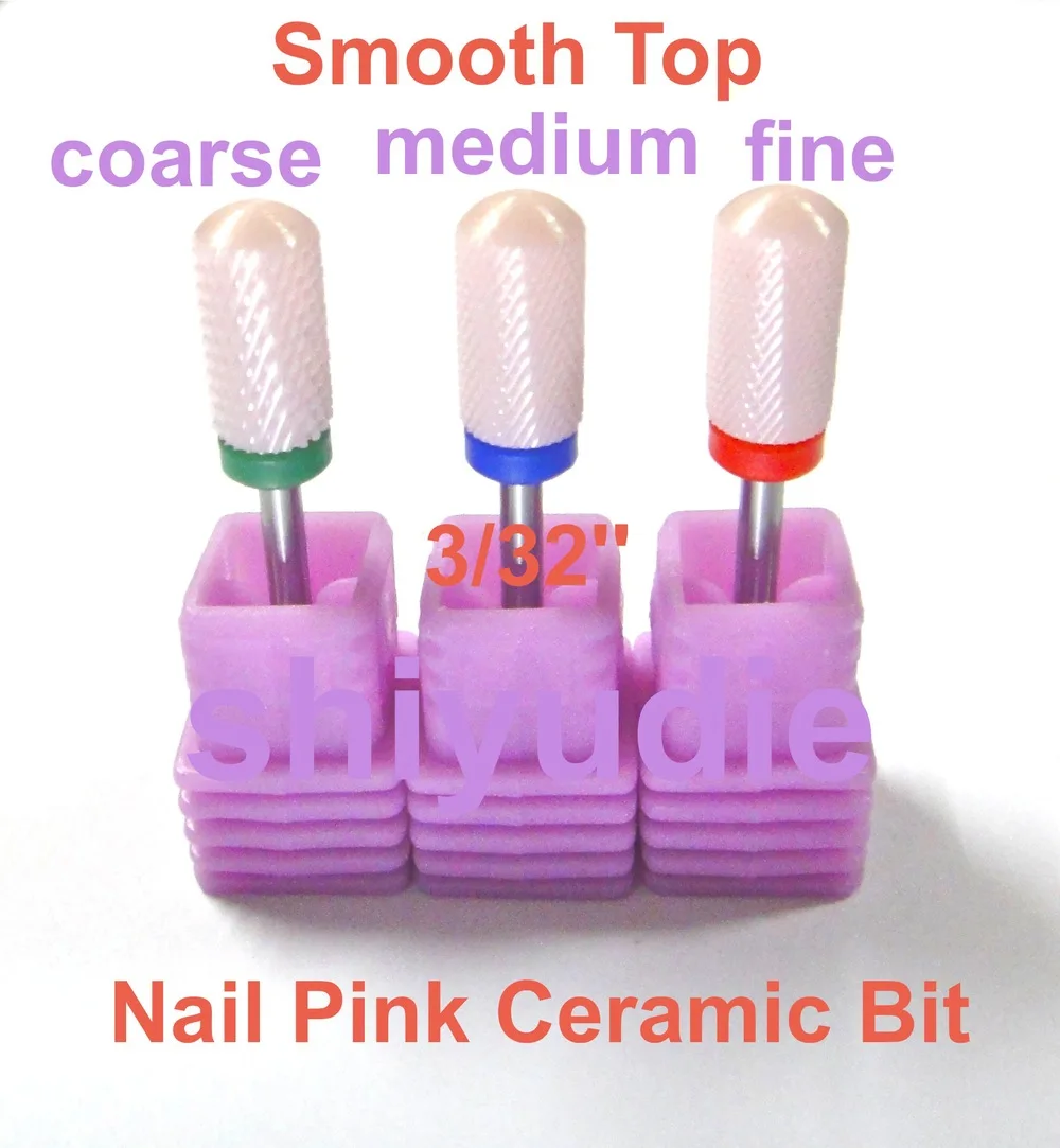 3 pcs 3/32'' Large Smooth Top Bit electric drill pink Ceramic nail file