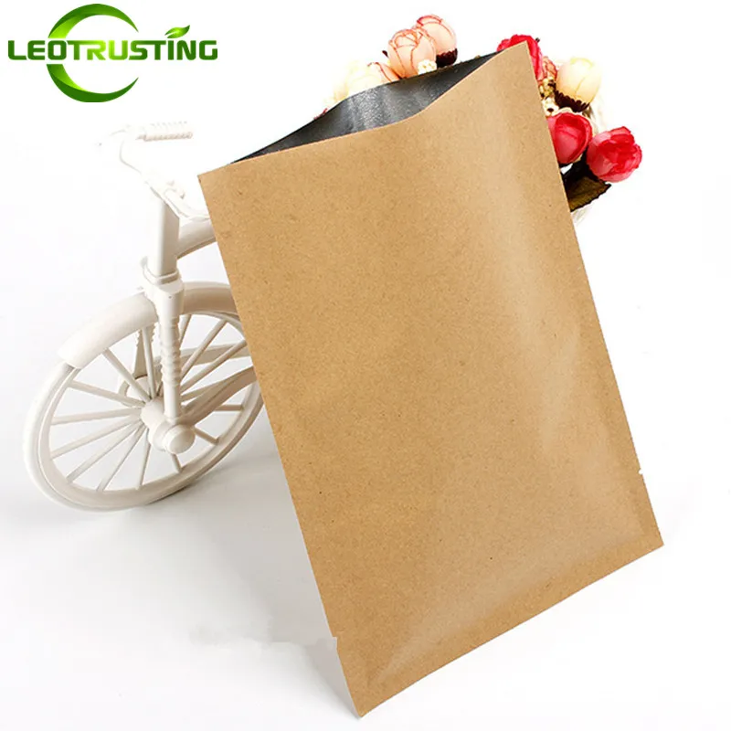 

100pcs Flat Bottom Kraft Paper Open Top Bag Tea Powder Coffee Ziplock Pouch Paper Gift Wedding Bag Heat Sealing Vacuum Bag