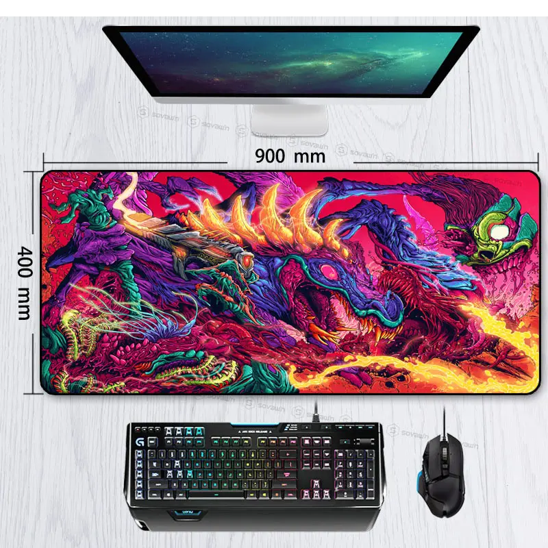 Игровой коврик для мыши 900x400 мм Hyper Beast XL с большой запирающей кромкой, игровой коврик для мыши CS GO с клавиатурой, резиновый коврик для мыши, подставка для запястья, настольный компьютерный коврик