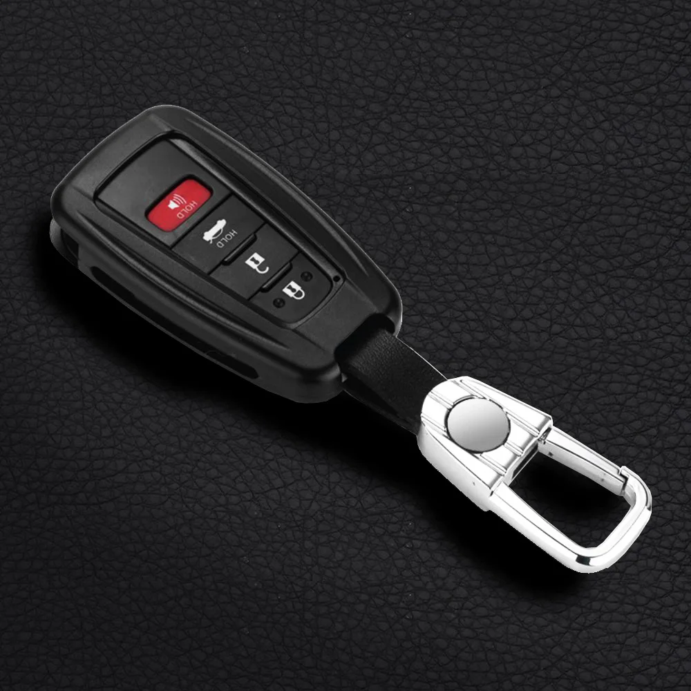 

ATOBABI 4 Buttons Aluminum Alloy Remote Smart Car Key Fob Cover Case Holder For Toyota 2018 Camry C-HR Prius Keys with Key Ring